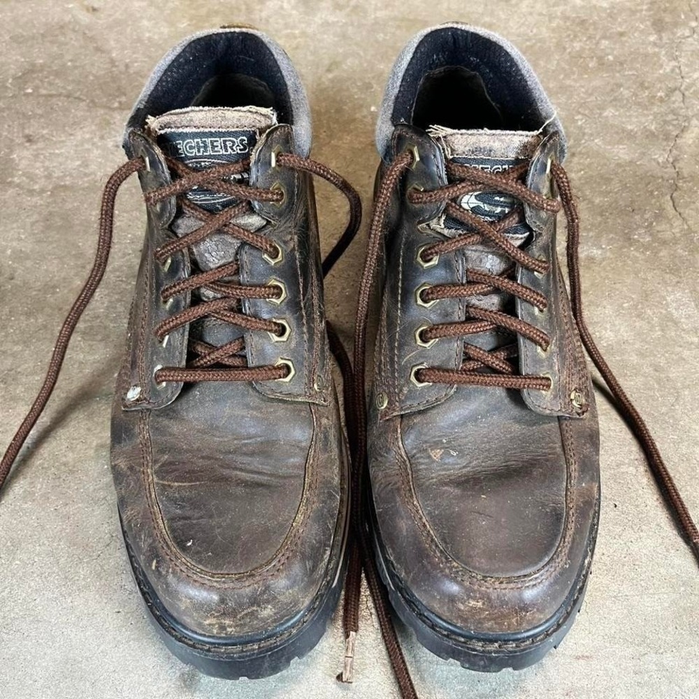 Vintage 90s Brown leather lace up sketchers boots Size men's 8.5